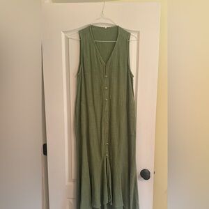 FREE PEOPLE Sleeveless Button-Front Maxi Dress - Olive Green